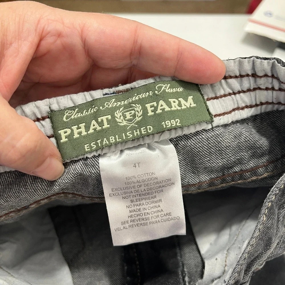 Phat Farm Kids Denim Jeans 4T Black Y2K Baggy Streetwear Graphic‎ Distressed